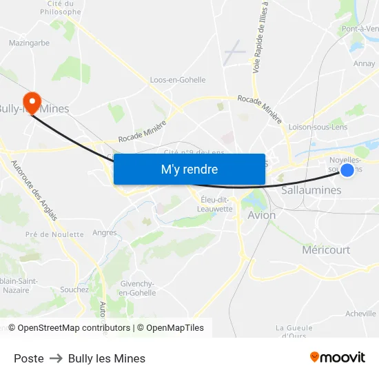 Poste to Bully les Mines map