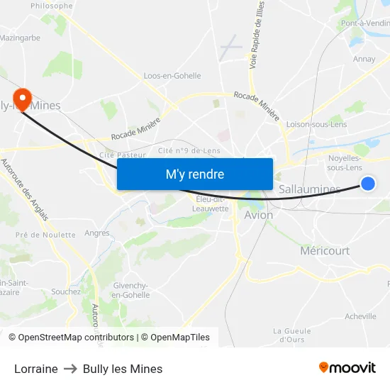 Lorraine to Bully les Mines map