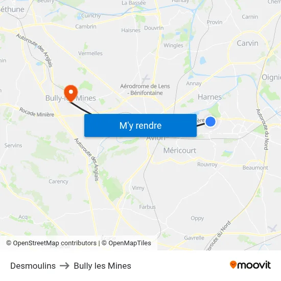 Desmoulins to Bully les Mines map