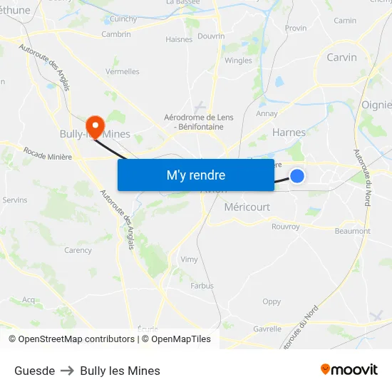 Guesde to Bully les Mines map