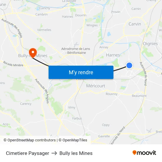 Cimetiere Paysager to Bully les Mines map