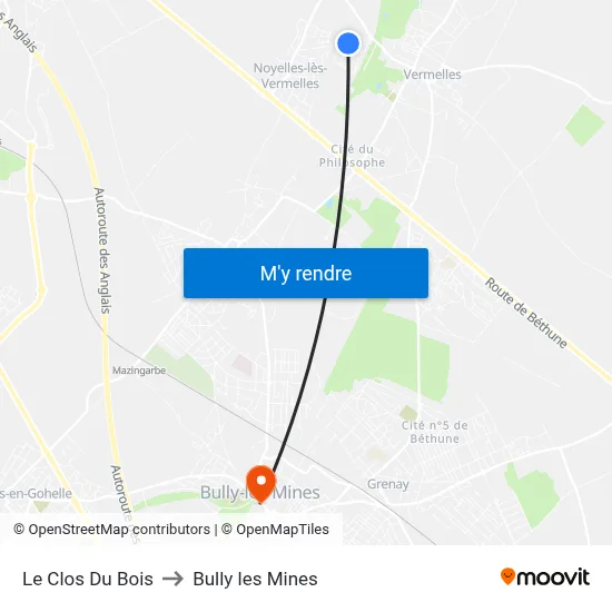 Le Clos Du Bois to Bully les Mines map