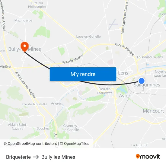 Briqueterie to Bully les Mines map