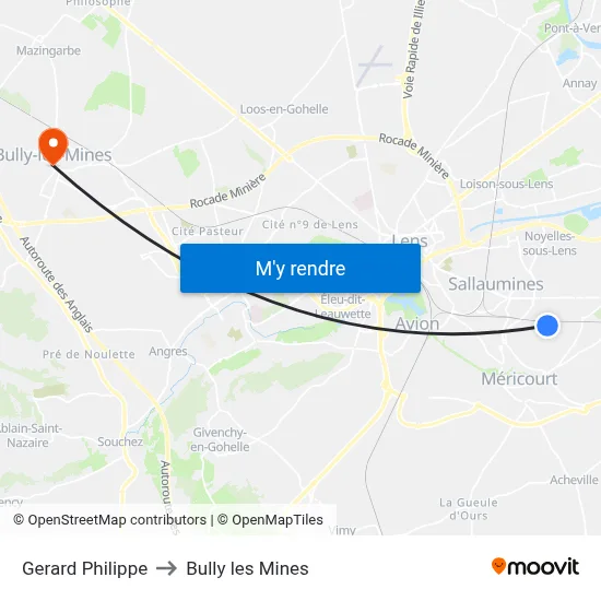 Gerard Philippe to Bully les Mines map