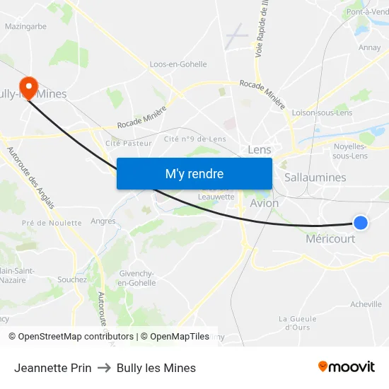 Jeannette Prin to Bully les Mines map