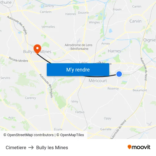 Cimetiere to Bully les Mines map