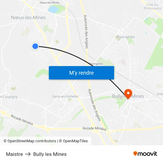 Maistre to Bully les Mines map