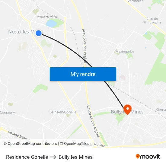 Residence Gohelle to Bully les Mines map