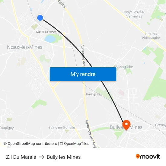 Z.I Du Marais to Bully les Mines map