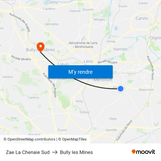 Zae La Chenaie Sud to Bully les Mines map