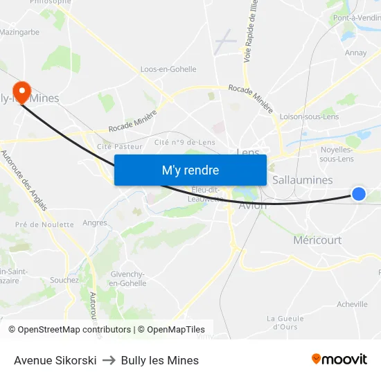 Avenue Sikorski to Bully les Mines map