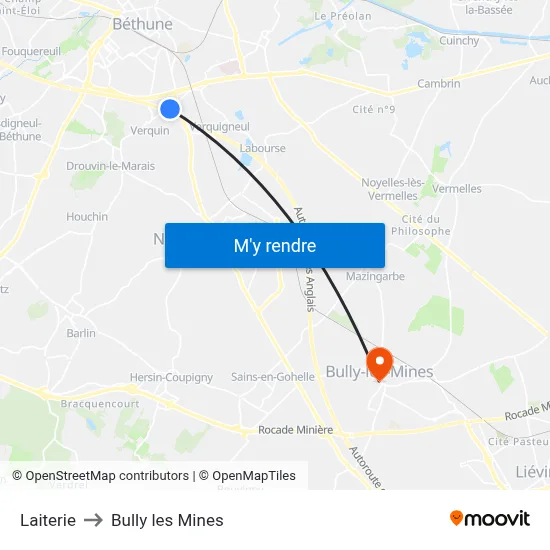 Laiterie to Bully les Mines map