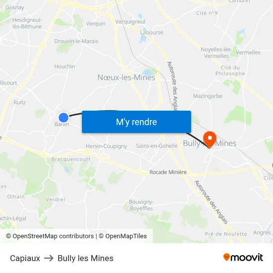 Capiaux to Bully les Mines map