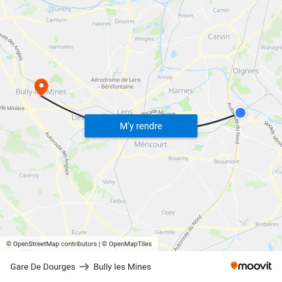 Gare De Dourges to Bully les Mines map