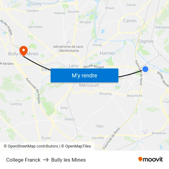 College Franck to Bully les Mines map