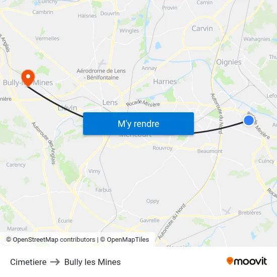 Cimetiere to Bully les Mines map