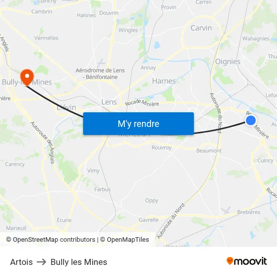 Artois to Bully les Mines map