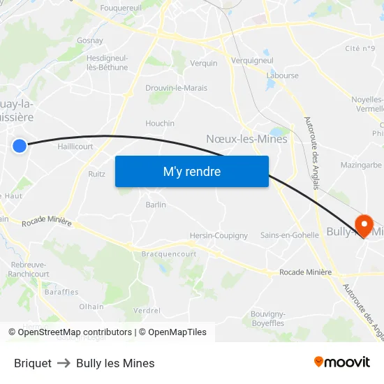 Briquet to Bully les Mines map