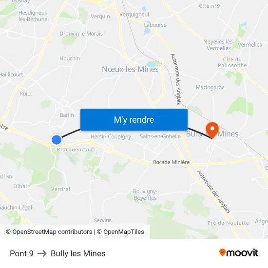 Pont 9 to Bully les Mines map