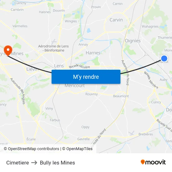 Cimetiere to Bully les Mines map
