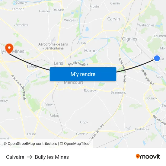 Calvaire to Bully les Mines map
