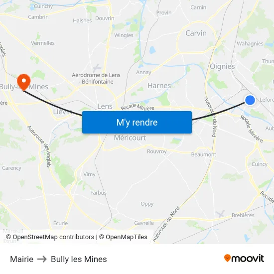 Mairie to Bully les Mines map