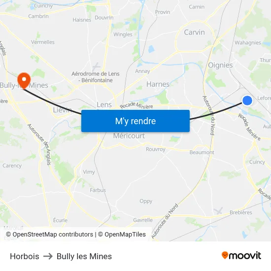 Horbois to Bully les Mines map