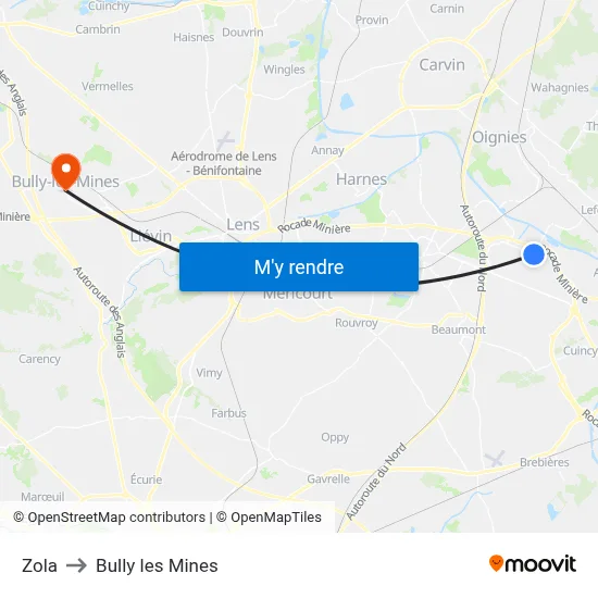 Zola to Bully les Mines map