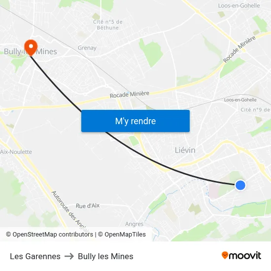 Les Garennes to Bully les Mines map