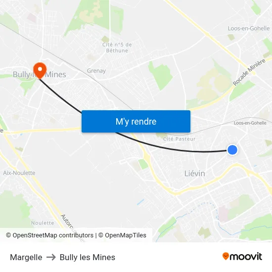 Margelle to Bully les Mines map