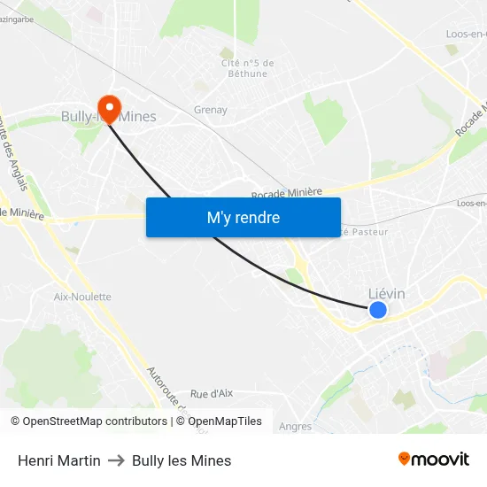 Henri Martin to Bully les Mines map