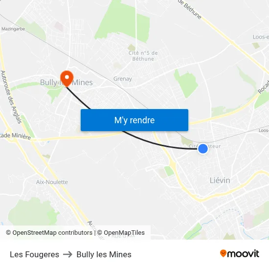 Les Fougeres to Bully les Mines map