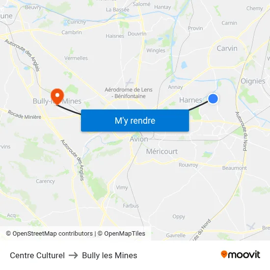 Centre Culturel to Bully les Mines map