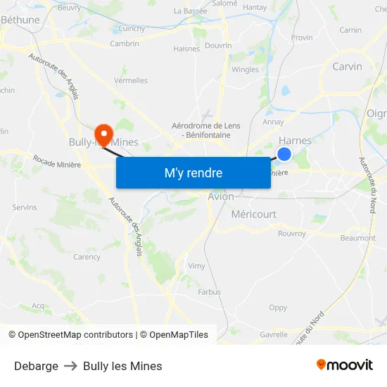 Debarge to Bully les Mines map