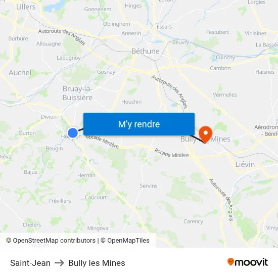 Saint-Jean to Bully les Mines map