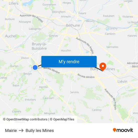 Mairie to Bully les Mines map
