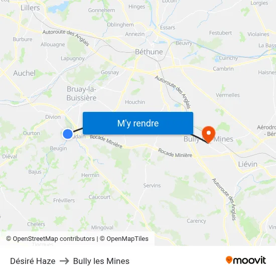 Désiré Haze to Bully les Mines map