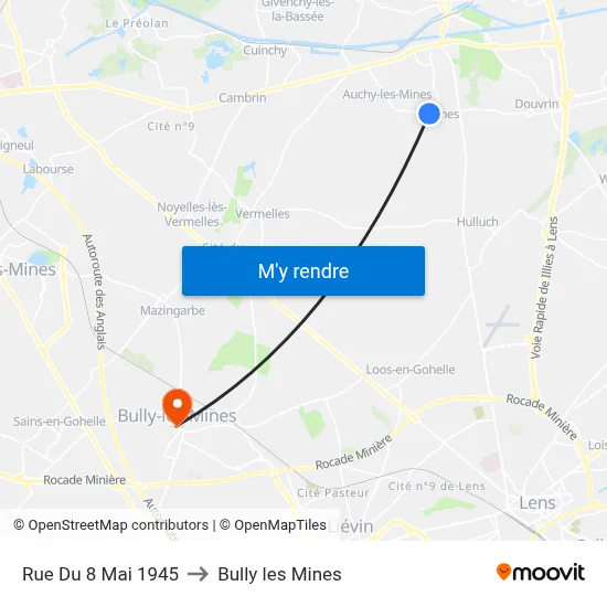 Rue Du 8 Mai 1945 to Bully les Mines map