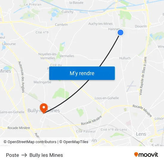 Poste to Bully les Mines map