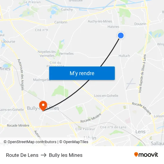 Route De Lens to Bully les Mines map