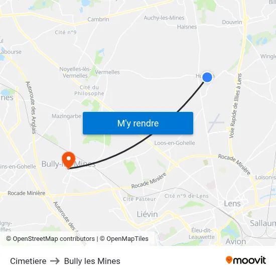 Cimetiere to Bully les Mines map