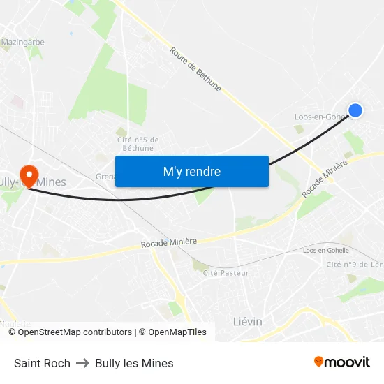 Saint Roch to Bully les Mines map