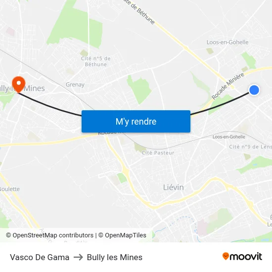 Vasco De Gama to Bully les Mines map