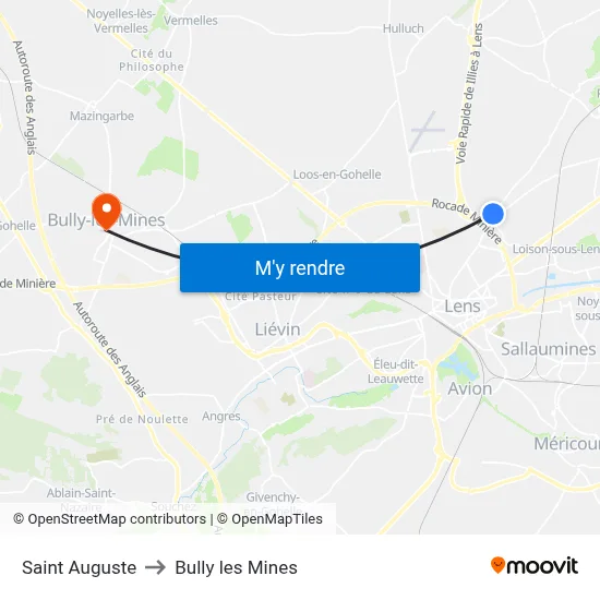 Saint Auguste to Bully les Mines map