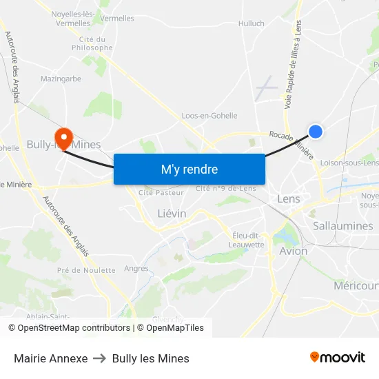 Mairie Annexe to Bully les Mines map