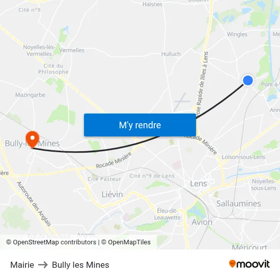 Mairie to Bully les Mines map