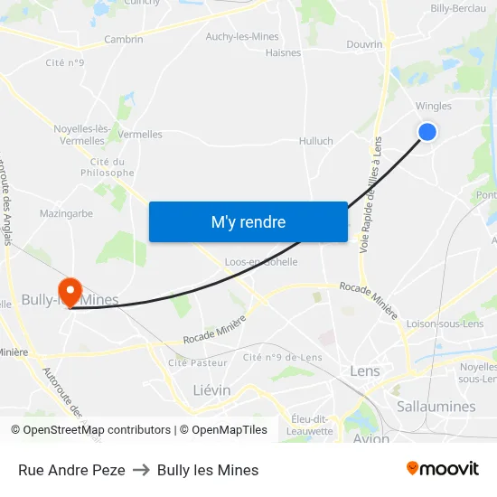 Rue Andre Peze to Bully les Mines map