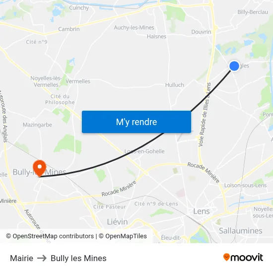Mairie to Bully les Mines map