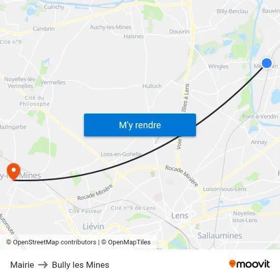 Mairie to Bully les Mines map