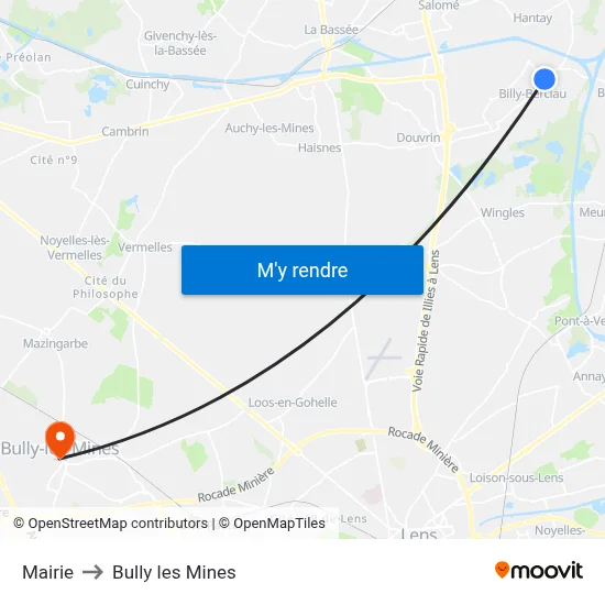 Mairie to Bully les Mines map